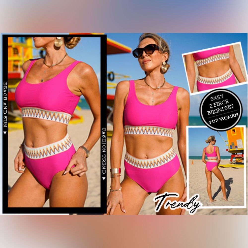 🌸1NEW A’IMAGE WOMEN’S 2 PIECE SWIMSUIT HIGH WAIST SPORTY BIKINI 👙 Sz M NWT.